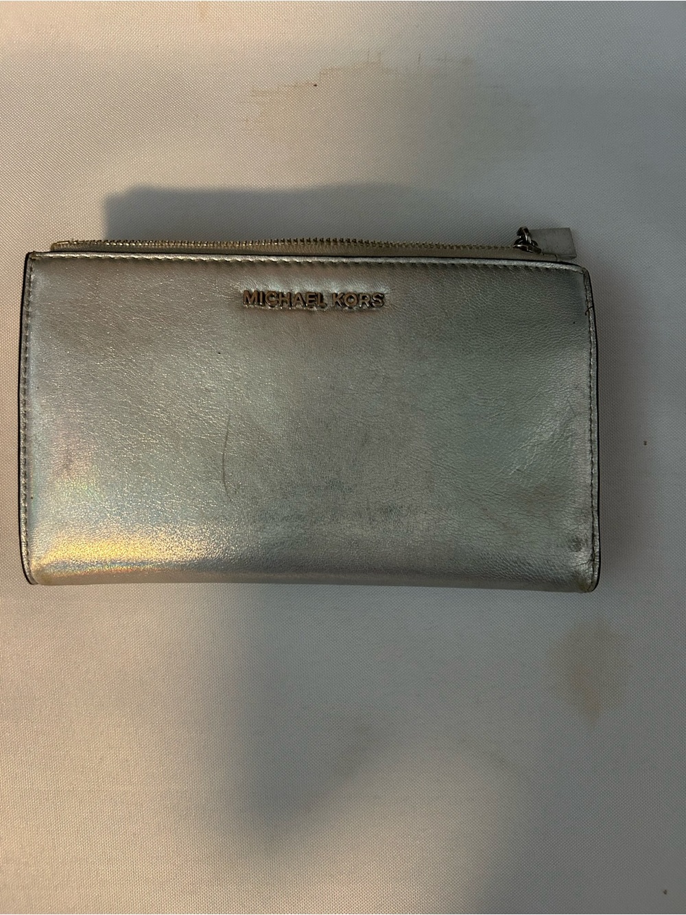 Michael Kors Silver Metallic Leather Zip Wallet